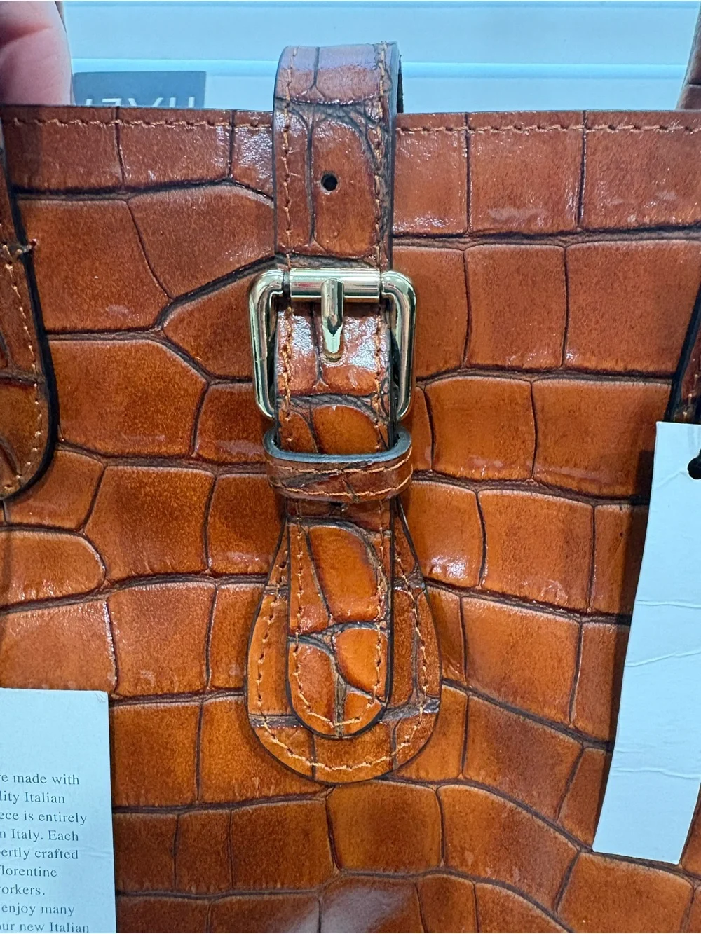 NWT Claudia Firenze Women's Croc-Embossed Leather Satchel in Brown